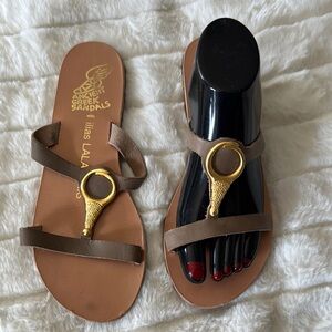 Ancient Greek Sandals Women's Tan Sandals with Gold Accent